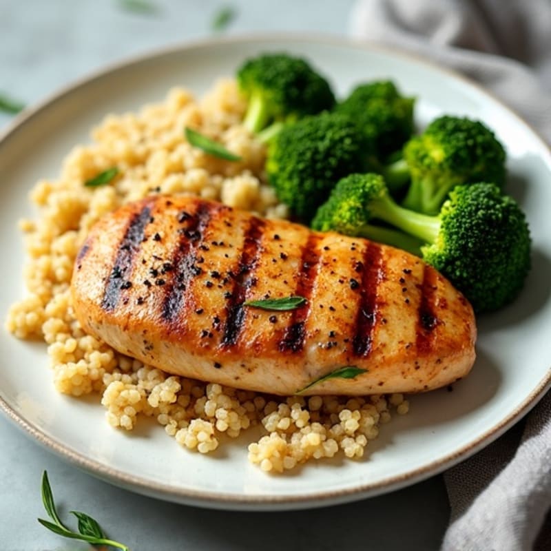 Grilled Chicken Breast with Quinoa and Roasted Broccoli