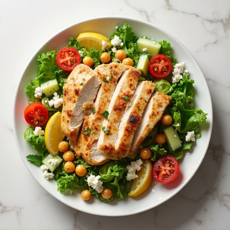 Grilled Chicken Lemon-Herb Salad with Feta and Crispy Chickpeas