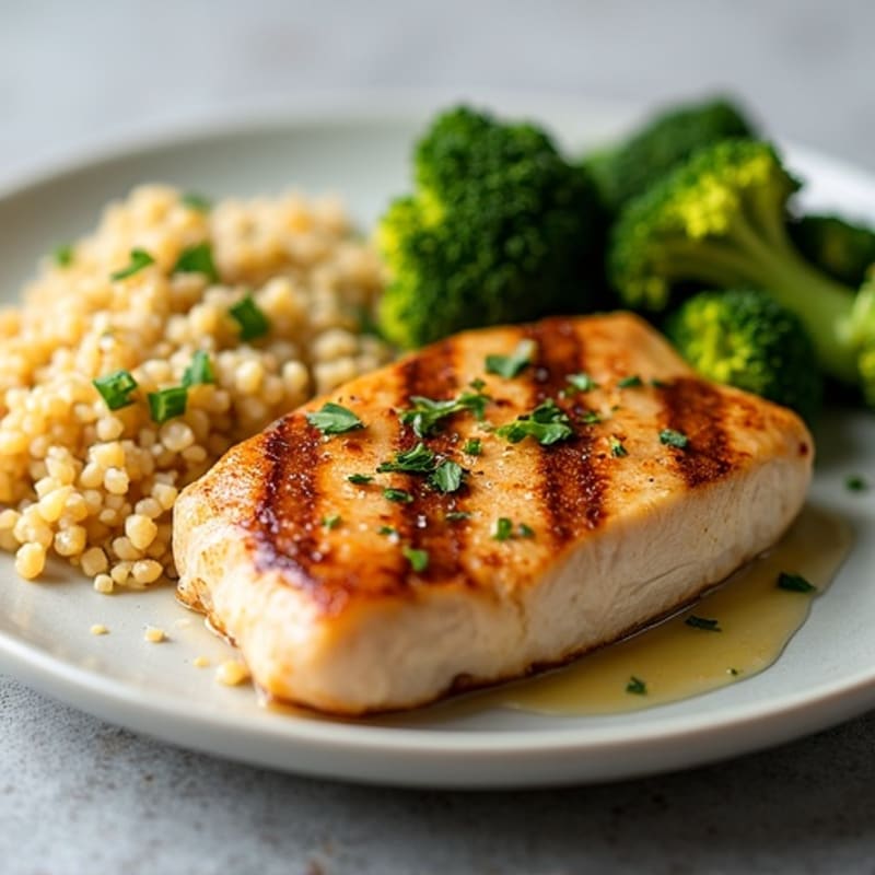 Grilled Chicken Breast with Roasted Broccoli and Quinoa