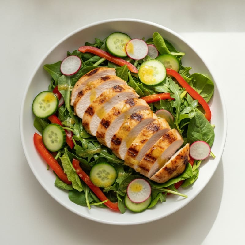 Grilled Turkey Breast Salad with Crunchy Vegetables and Lemon Vinaigrette