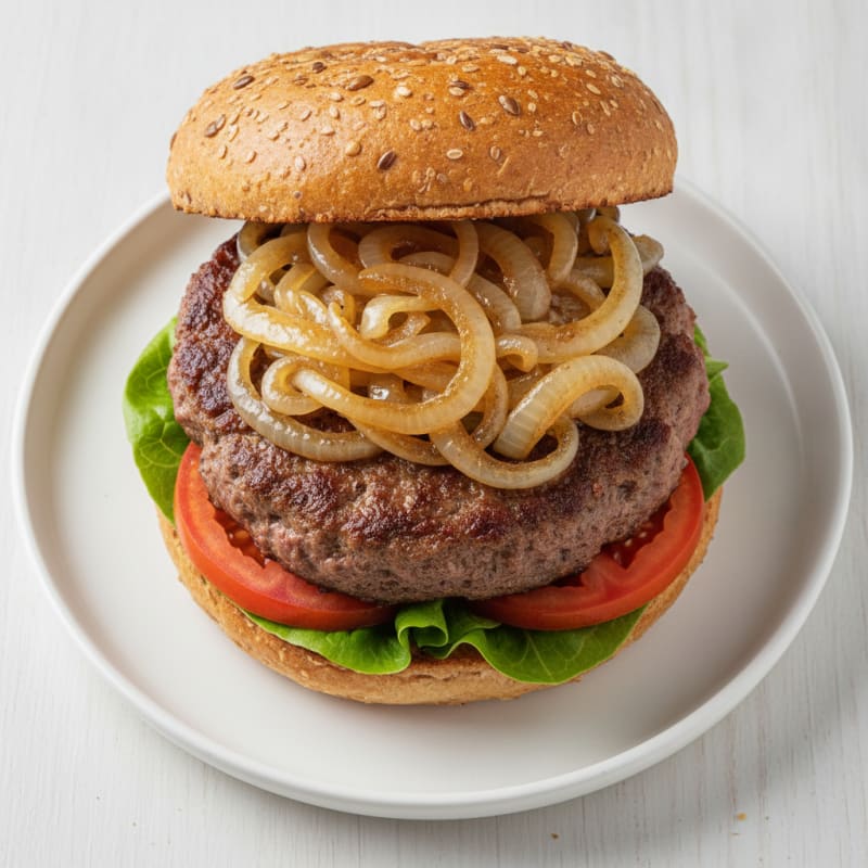 Lean Beef Burger with Caramelized Onions
