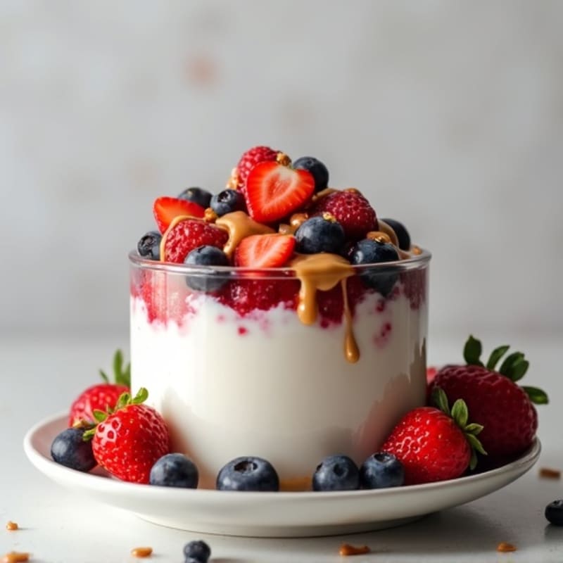 Greek Yogurt Protein Parfait with Mixed Berries and Almond Butter