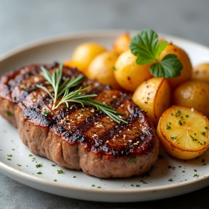 Pan-Seared Steak with Roasted Garlic Butter Potatoes