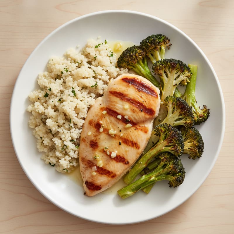 Grilled Chicken Breast with Quinoa and Roasted Broccoli