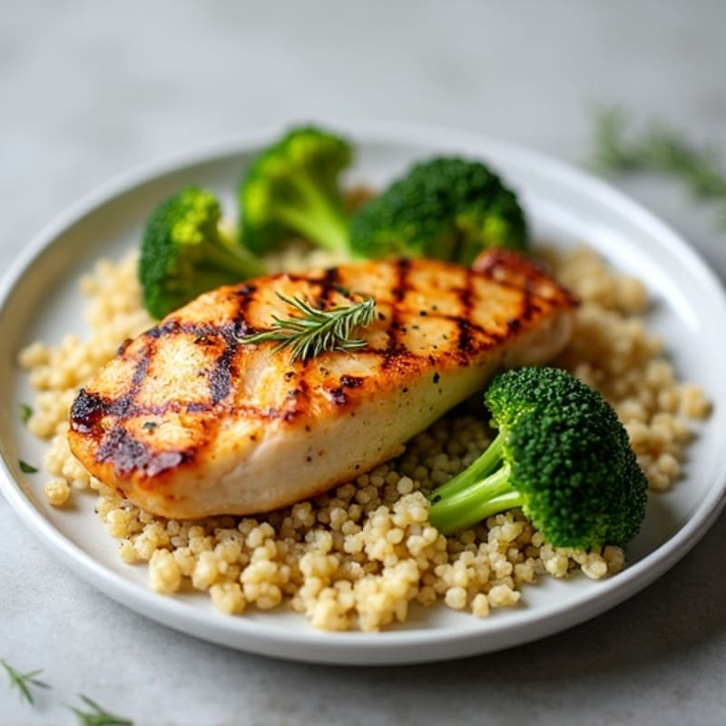 Grilled Chicken Breast with Quinoa and Roasted Broccoli