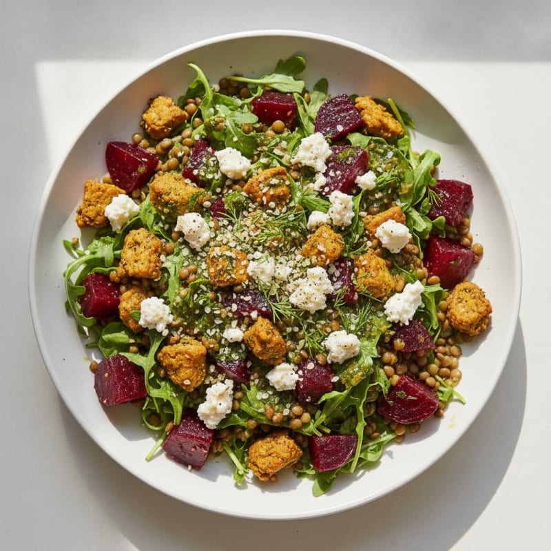Roasted Beet and Lentil Salad with Herbed Dressing