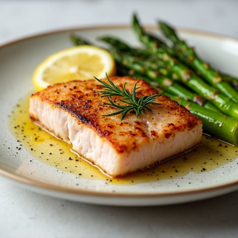 Flaky Pan-Seared Tuna with Roasted Asparagus