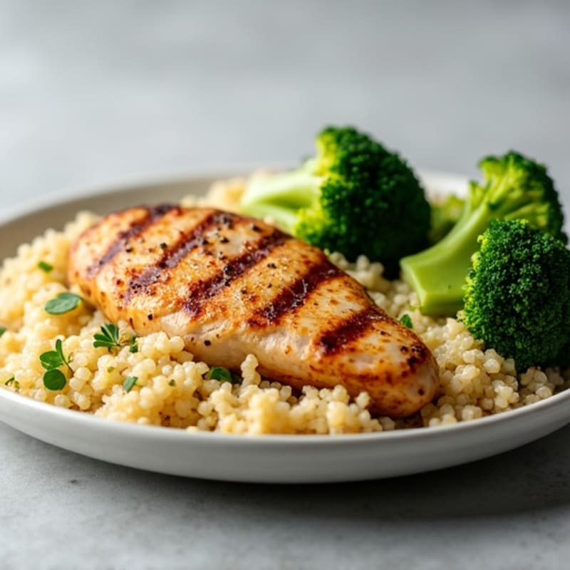 Grilled Chicken Breast with Quinoa and Roasted Broccoli