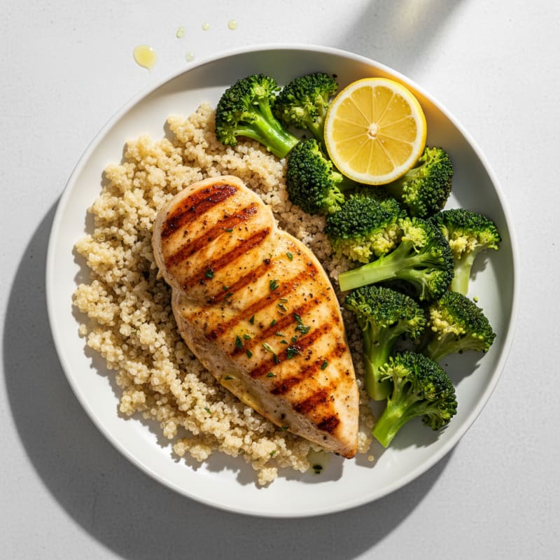 Grilled Chicken Breast with Quinoa and Steamed Broccoli