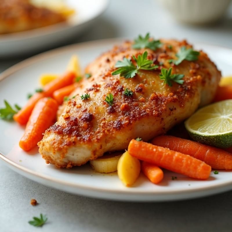 Crispy Buttermilk Baked Chicken with Roasted Root Vegetables