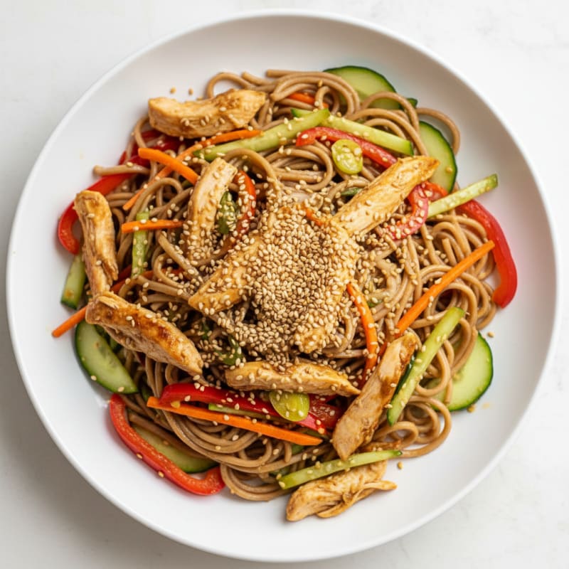 Sesame Chicken Noodle Salad with Crunchy Vegetables
