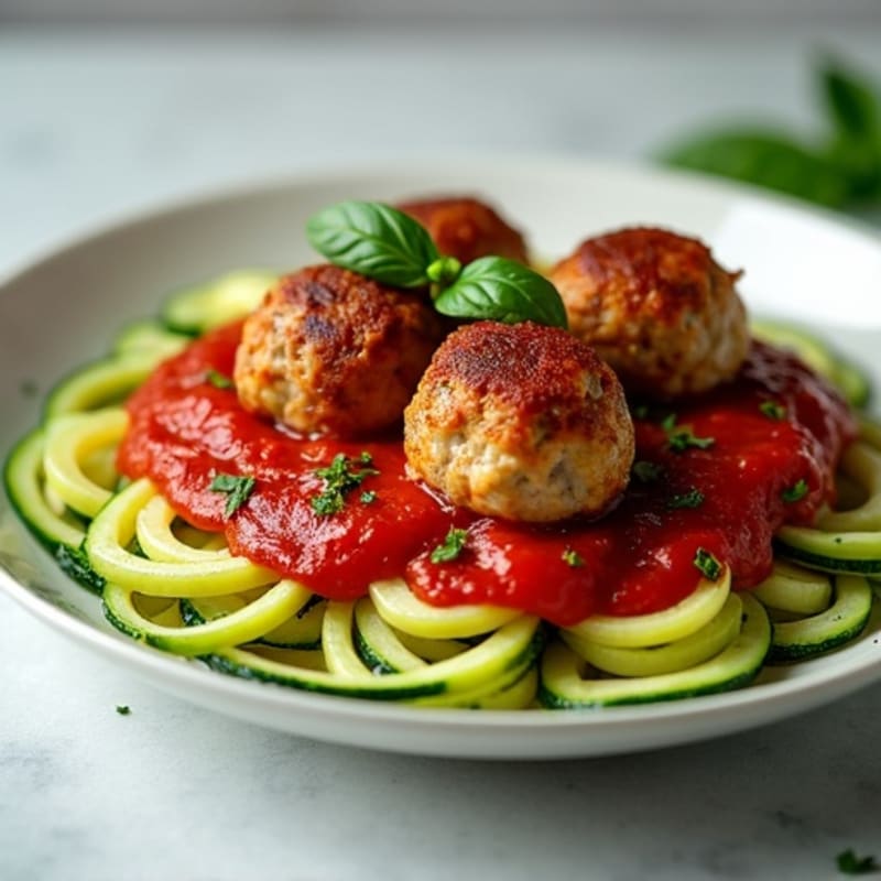 Lean Turkey Meatballs with Zucchini Noodles and Robust Tomato Sauce