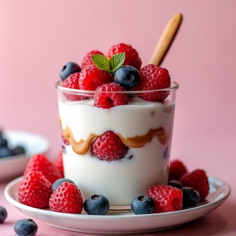Greek Yogurt Protein Parfait with Mixed Berries and Almond Butter