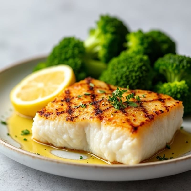 Seared Cod with Steamed Broccoli and Lemon