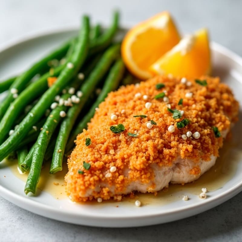 Crispy Baked Orange Chicken with Steamed Green Beans