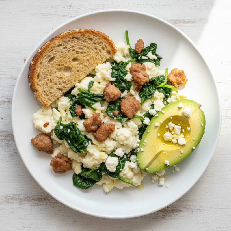 Egg White Scramble with Turkey Sausage and Spinach