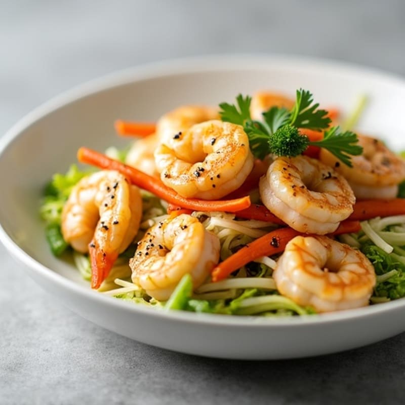 Steamed Ginger-Garlic Chicken and Shrimp with Crunchy Cabbage Slaw