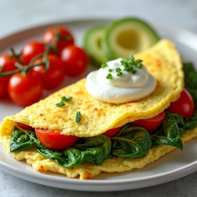 Egg White Spinach Omelet with Cottage Cheese and Cherry Tomatoes
