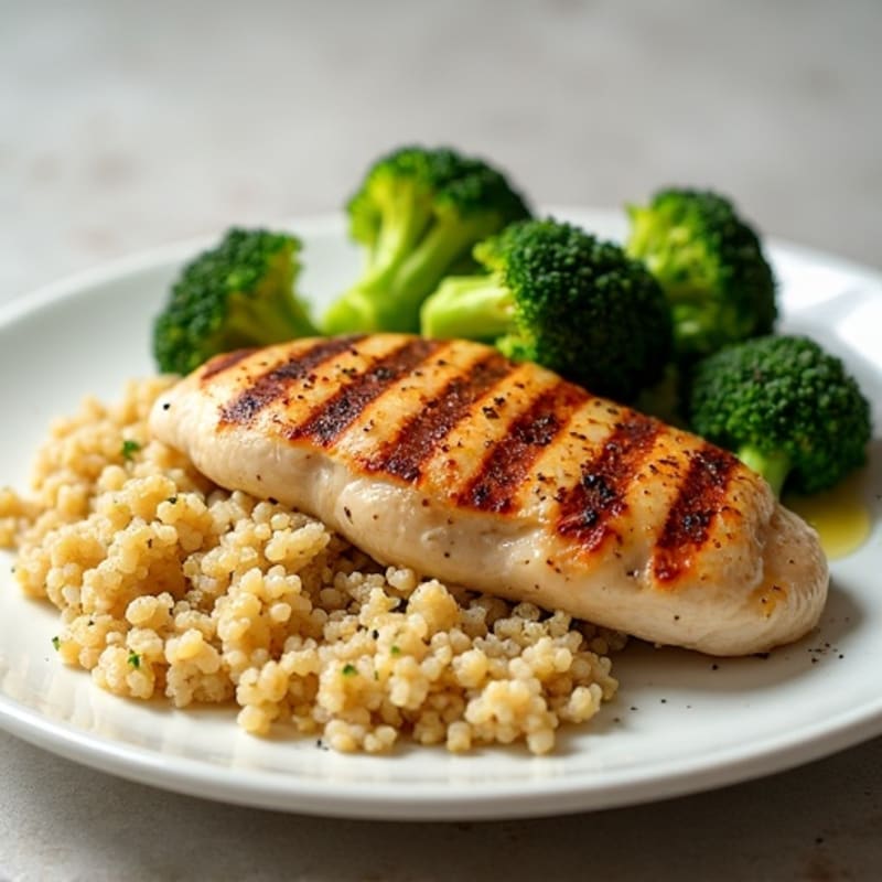 Grilled Chicken Breast with Quinoa and Roasted Broccoli