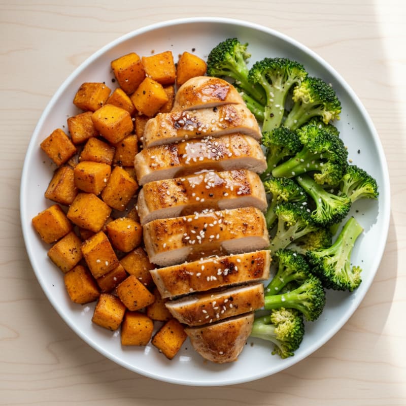 Crispy Honey-Garlic Chicken with Roasted Sweet Potatoes