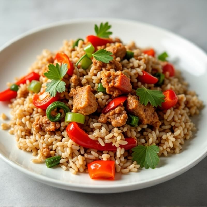 Ginger-Garlic Ground Turkey Stir-Fry with Brown Rice