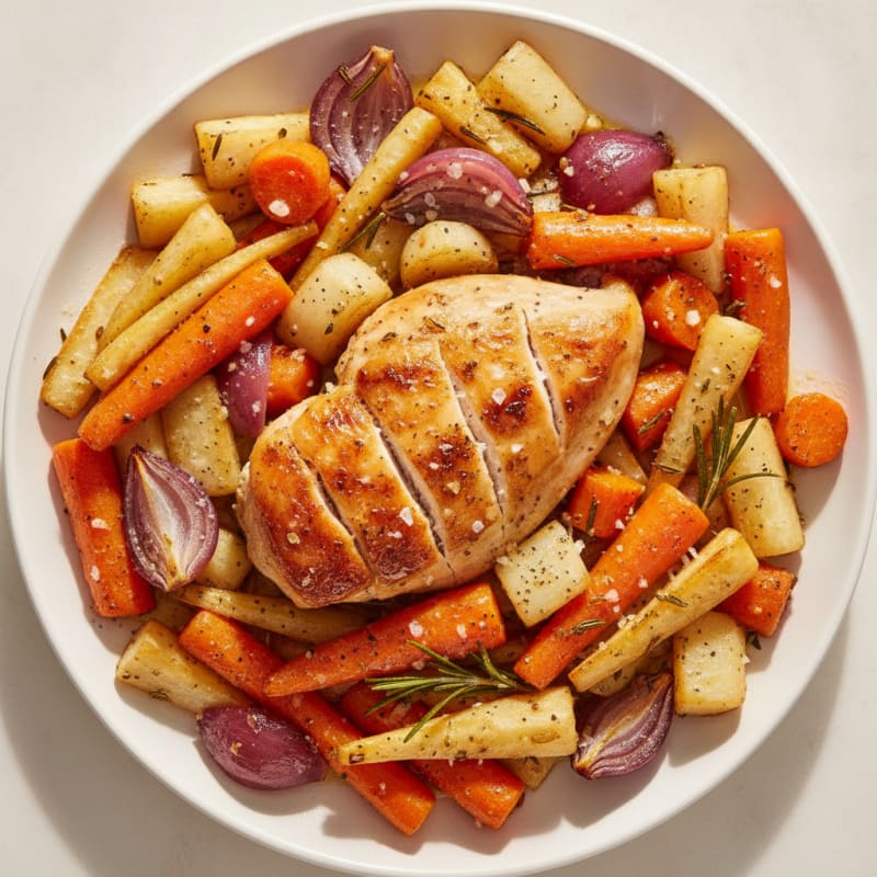 Garlic Herb Roasted Chicken with Root Vegetables