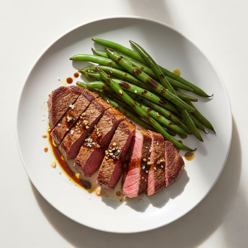 Seared Sirloin Steak with Steamed Green Beans