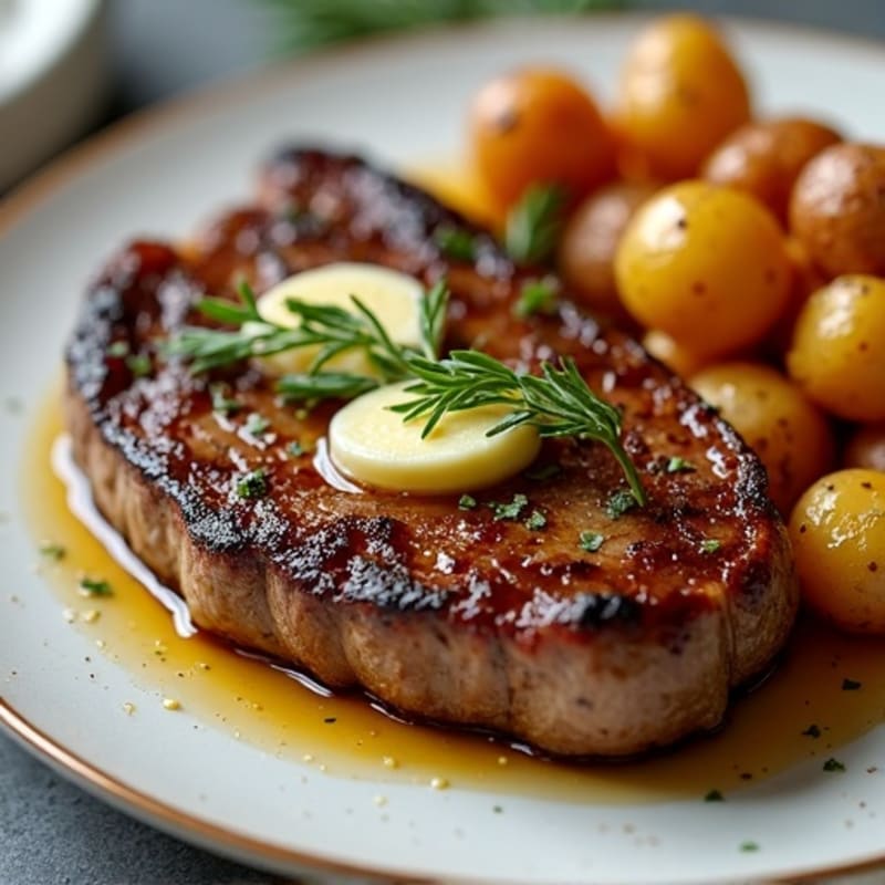 Garlic Butter Pan-Seared Steak with Crispy Roasted Potatoes