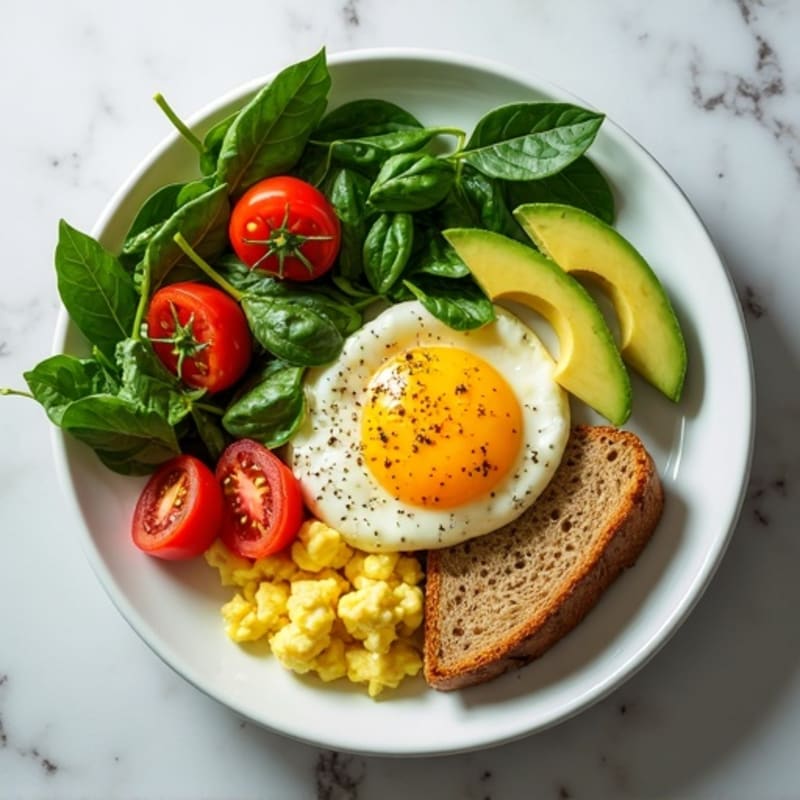 Egg White Spinach Scramble with Cottage Cheese and Cherry Tomatoes