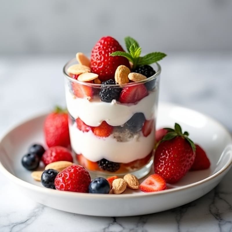 Greek Yogurt Protein Parfait with Mixed Berries and Almonds