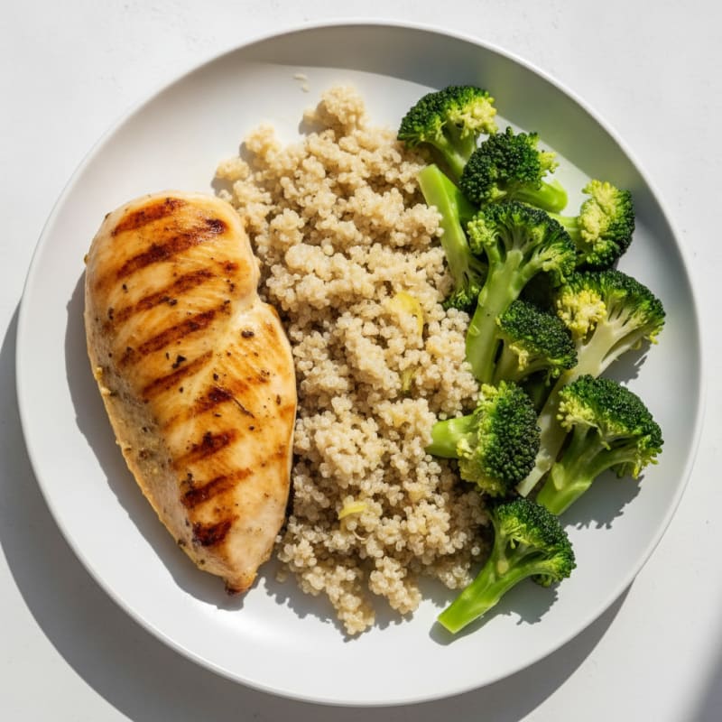Grilled Chicken Breast with Quinoa and Steamed Broccoli