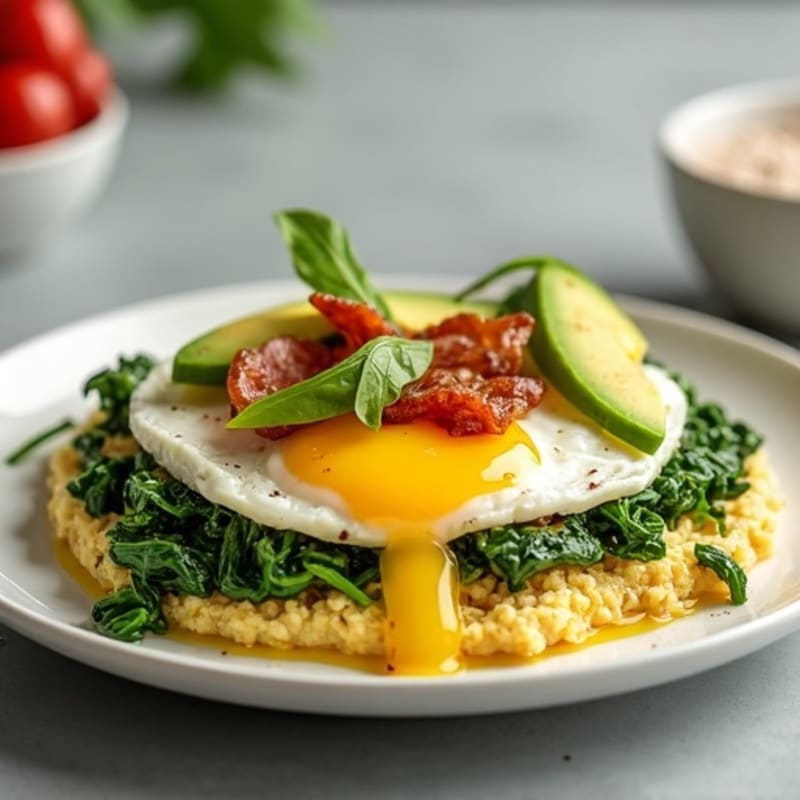Cottage Cheese Scramble with Spinach and Turkey Bacon