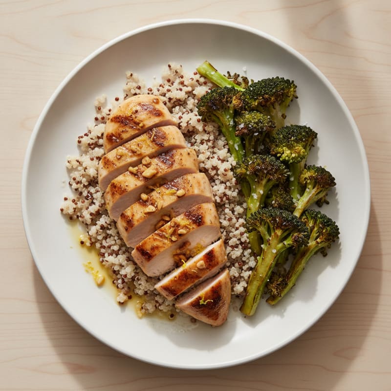 Grilled Chicken Breast with Quinoa and Roasted Broccoli