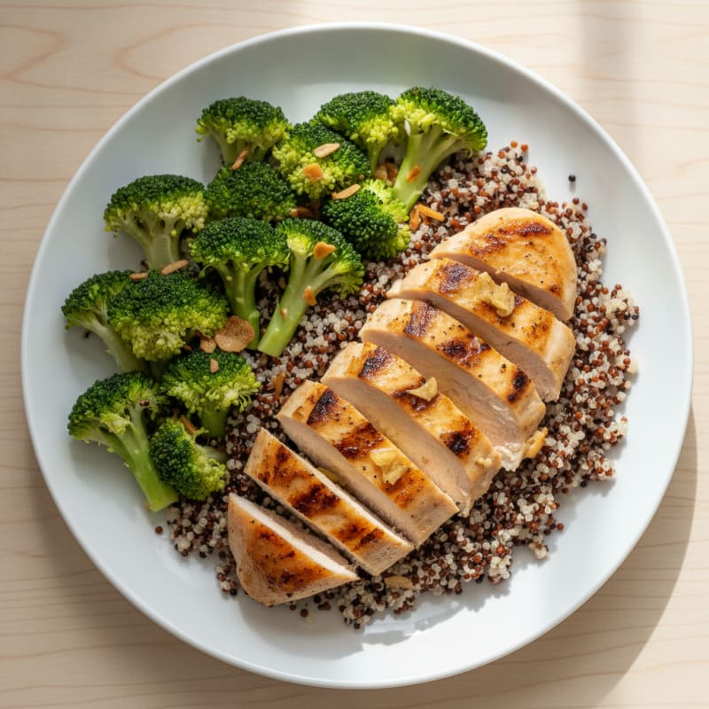 Grilled Chicken Breast with Quinoa and Steamed Broccoli