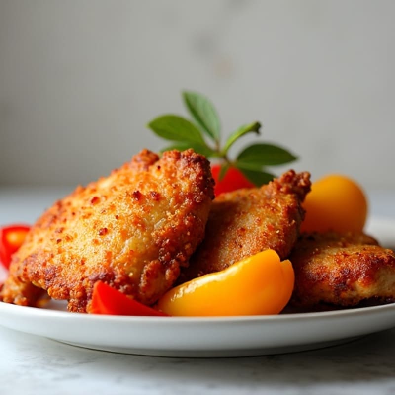 Crispy Baked Sweet and Sour Chicken with Roasted Bell Peppers