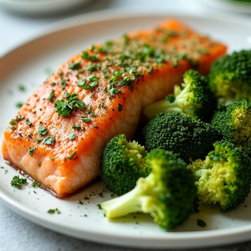 Herb-Crusted Pan Seared Salmon with Roasted Broccoli