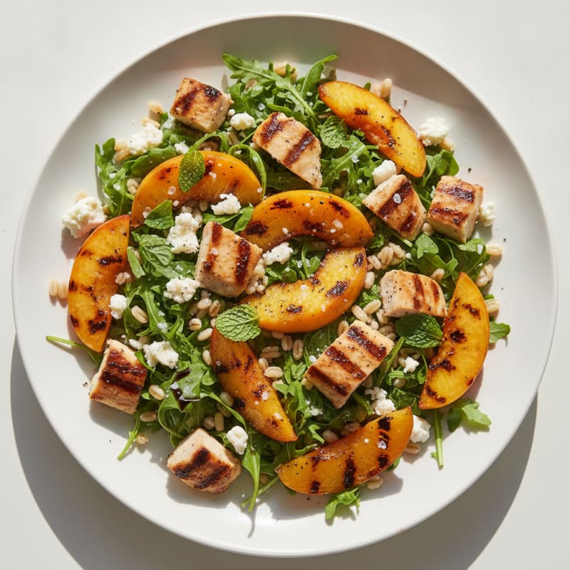 Grilled Peach and Feta Barley Salad