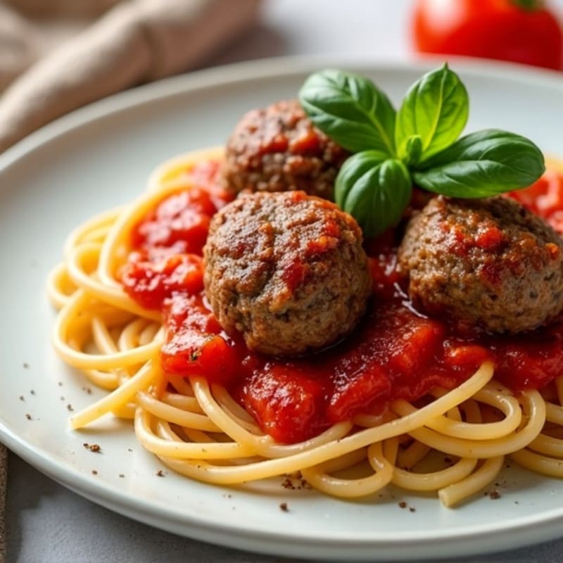 Lean Beef Meatballs with Whole Wheat Spaghetti and Fresh Tomato Sauce