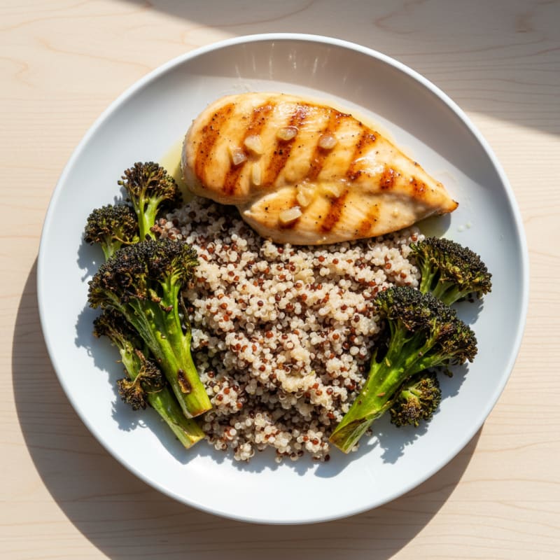 Grilled Chicken Breast with Quinoa and Roasted Broccoli