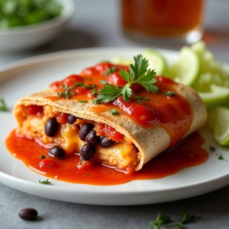 Chicken and Black Bean Tortilla Bake with Zesty Red Sauce