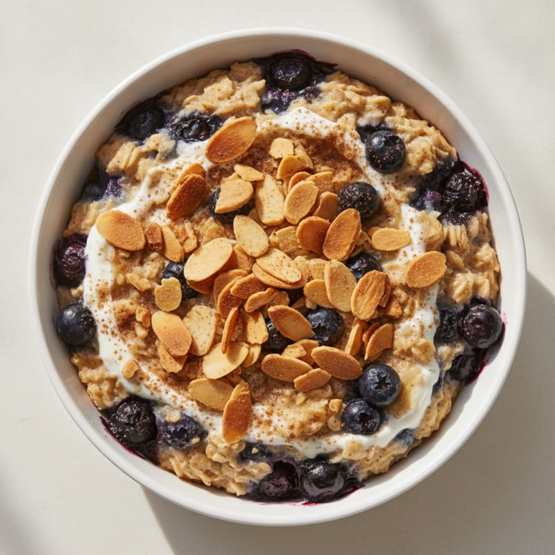 Blueberry Baked Oatmeal with Toasted Almonds