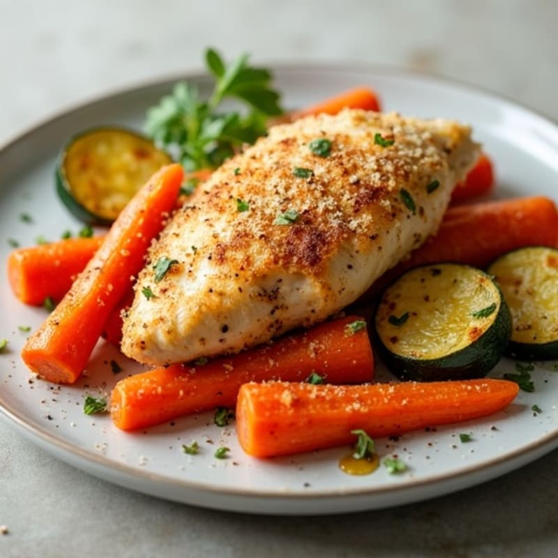 Crispy Baked Chicken with Roasted Carrots and Zucchini