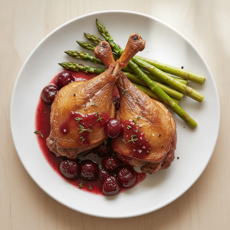 Duck Confit with Cherry Reduction
