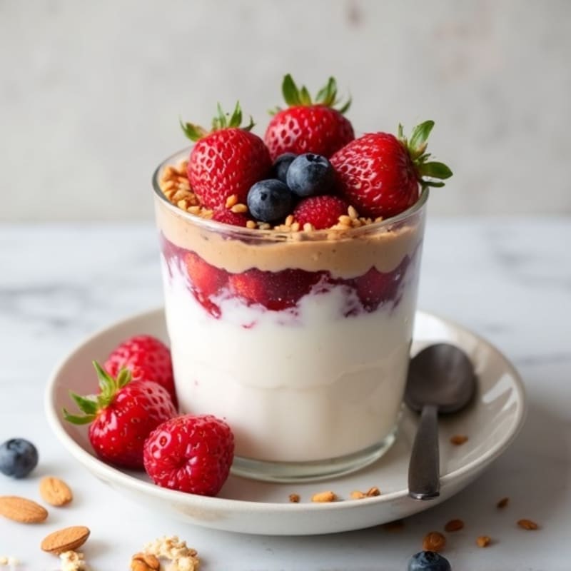 Greek Yogurt Protein Parfait with Mixed Berries and Almond Butter