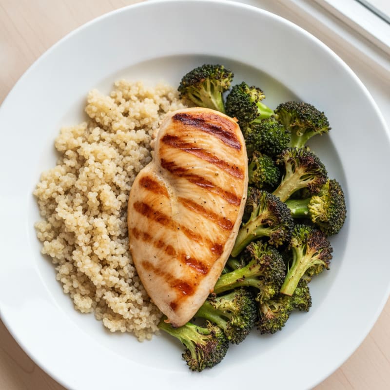 Grilled Chicken Breast with Quinoa and Roasted Broccoli