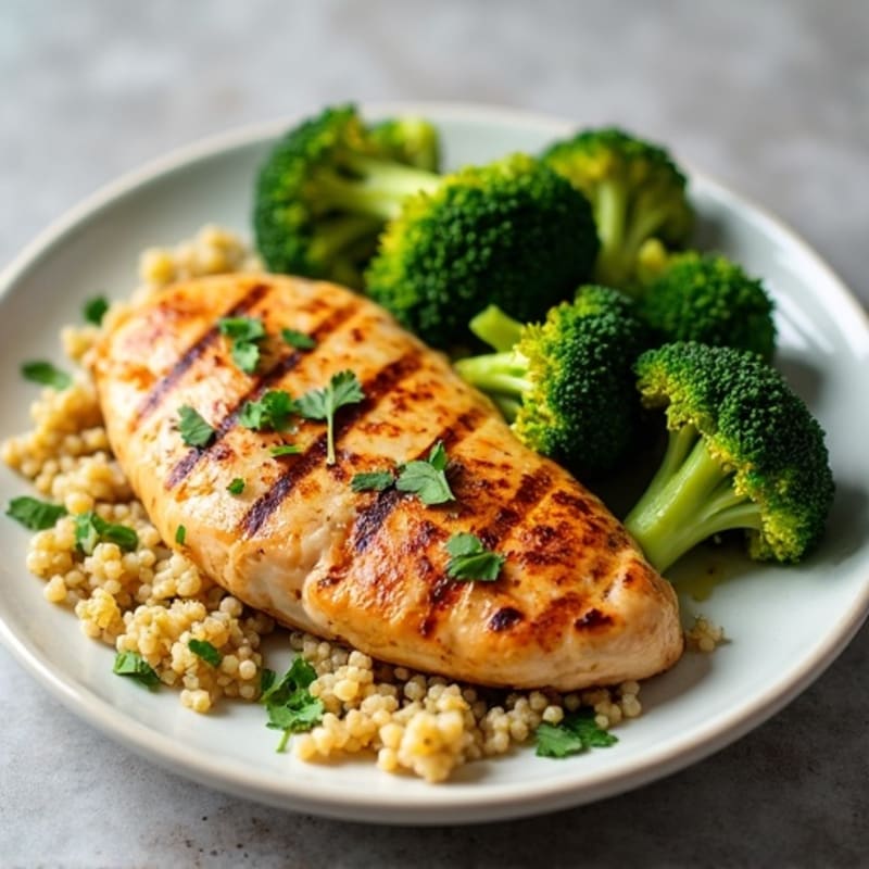 Grilled Chicken Breast with Quinoa and Roasted Broccoli