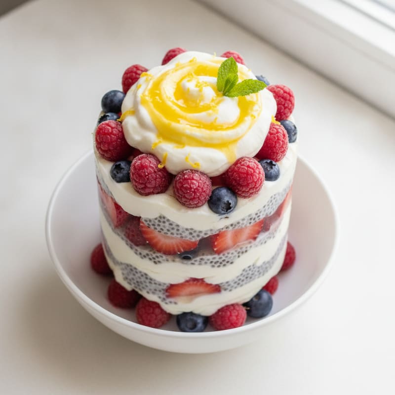 Greek Yogurt Protein Parfait with Mixed Berries and Chia Seeds