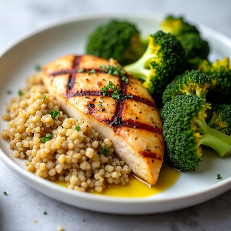 Grilled Chicken Breast with Quinoa and Roasted Broccoli