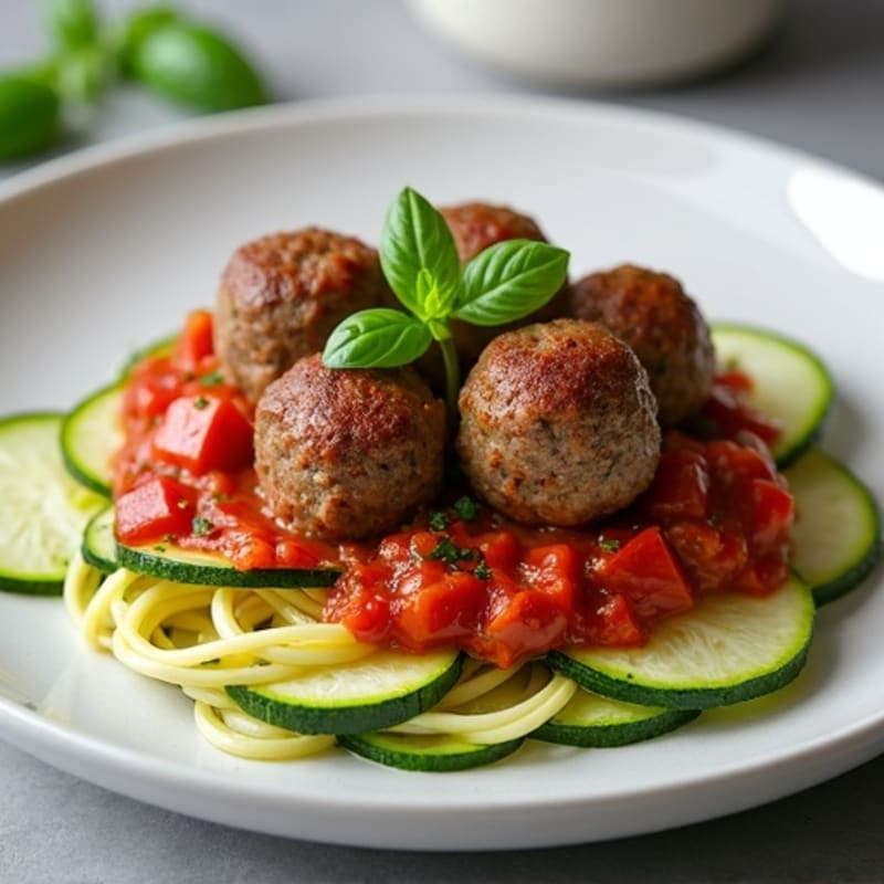 Lean Beef Meatballs with Zucchini Noodles and Fresh Basil Tomato Sauce