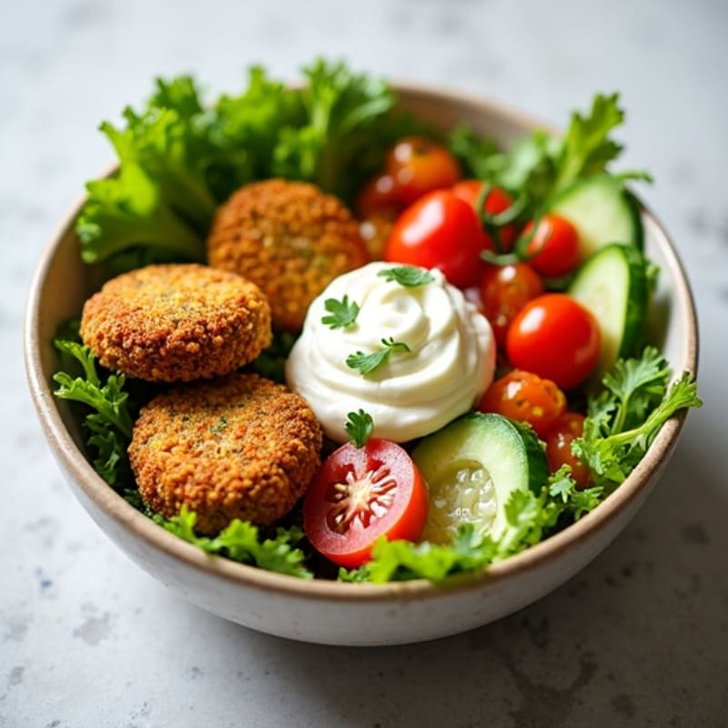 Crispy Falafel Bowl with Fresh Vegetables and Creamy Tahini